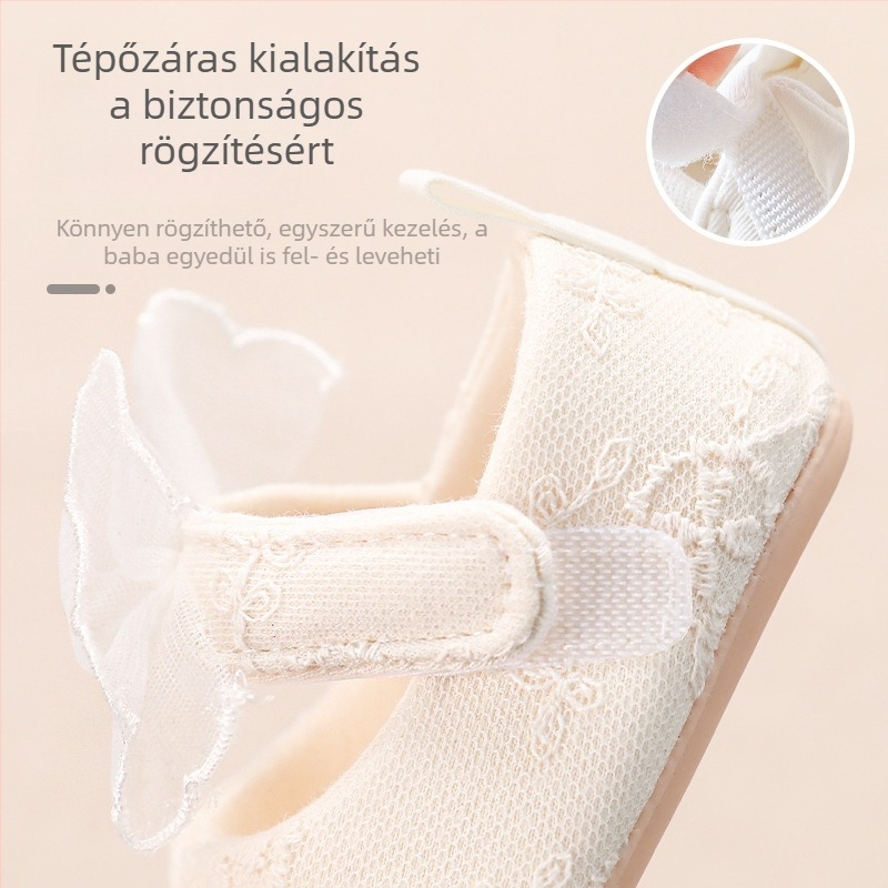 Hercegnő-stílusú babacipők lányoknak, 0–1 évesek, beltéri puha talpú, csúszásmentes talppal az első lépésekhez