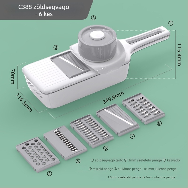Multifunkcionális konyhai vágóeszköz zöldségekhez, reszelő burgonyához és szeletelő
