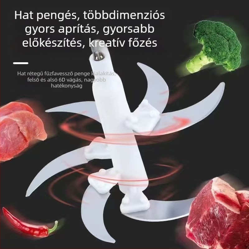 Háztartási daráló pengék készlete, 5 literes kapacitású modell 6 pengével, 3 literes modell 4 pengével, rozsdamentes acélból, forgatható, többfunkciónális