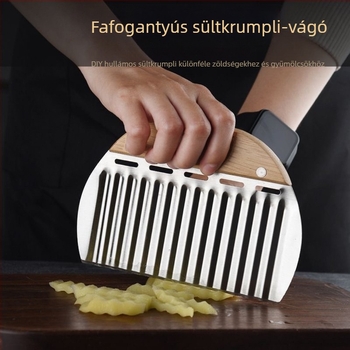 Fa fogantyújú hullámos burgonya vágó rozsdamentes acélból, konyhai zöldségvágó, multifunkcionális
