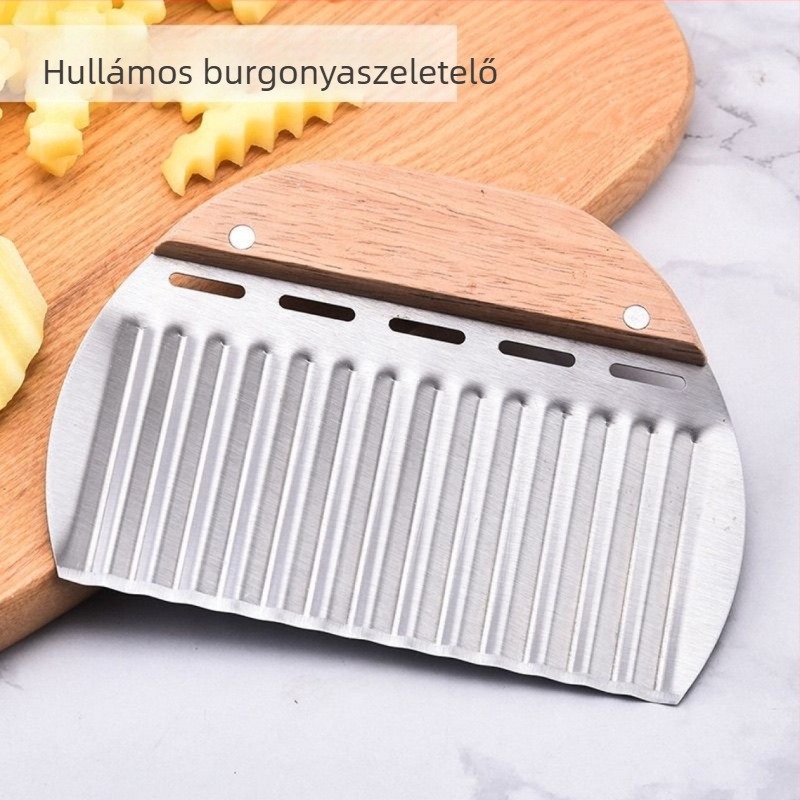 Fa fogantyújú hullámos burgonya vágó rozsdamentes acélból, konyhai zöldségvágó, multifunkcionális