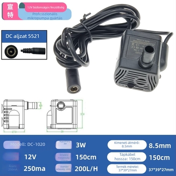 DC-1020 Hidroponikus vízszivattyú, 12V, brushless DC, vízcirkuláció zöld növényekhez