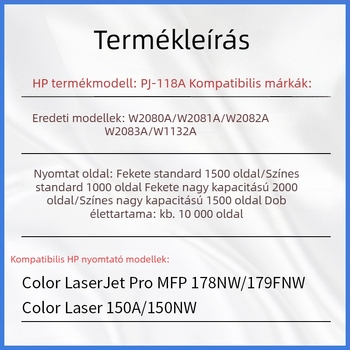 HP 118A fekete tonerkazetta; W2080A–W2083A dobegység; Kompatibilis HP Color LaserJet 178nw/179fnw
