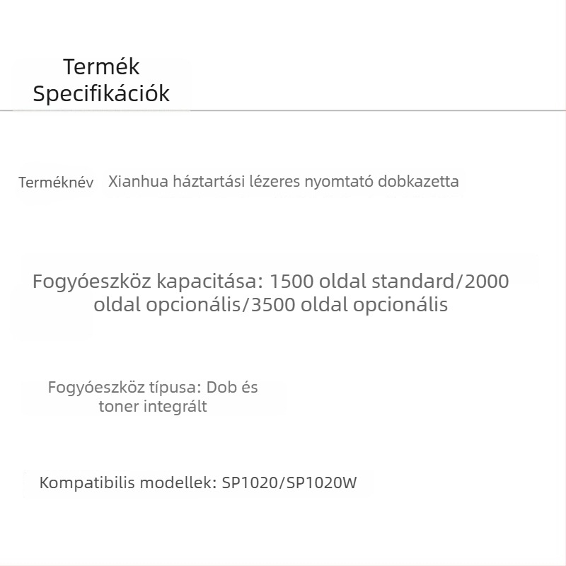 Xianhua SP1020 sorozat eredeti toner kazetta fekete-fehér lézernyomtatókhoz – mindent egyben fogyóanyag