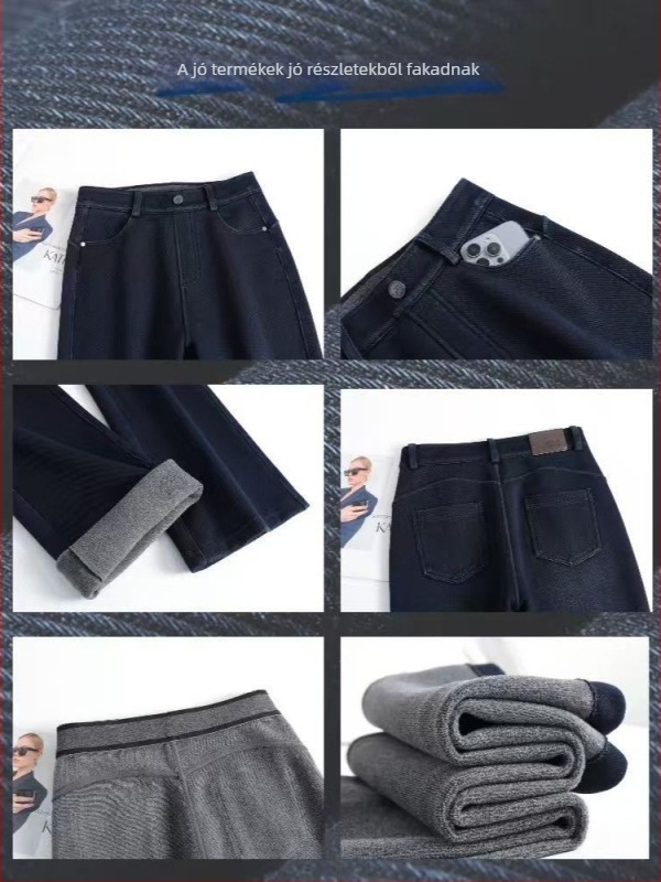 Női ősz-téli retro stretch farmernadrág, magas derék, szélesedő szár, casual stílus, 7757