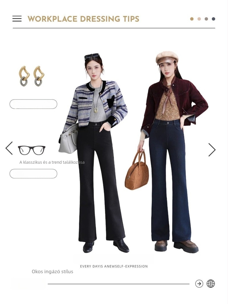 Női ősz-téli retro stretch farmernadrág, magas derék, szélesedő szár, casual stílus, 7757
