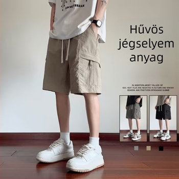 Japán stílusú férfi munkás rövidnadrág, nyár, laza szabás, vékony anyag, cargo capri hossz