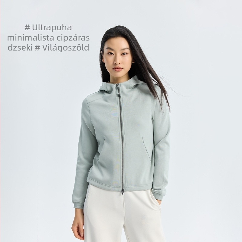 Női kapucnis, magas galléros sportos kabát Lenzing Modal anyagból, tavasz-nyár