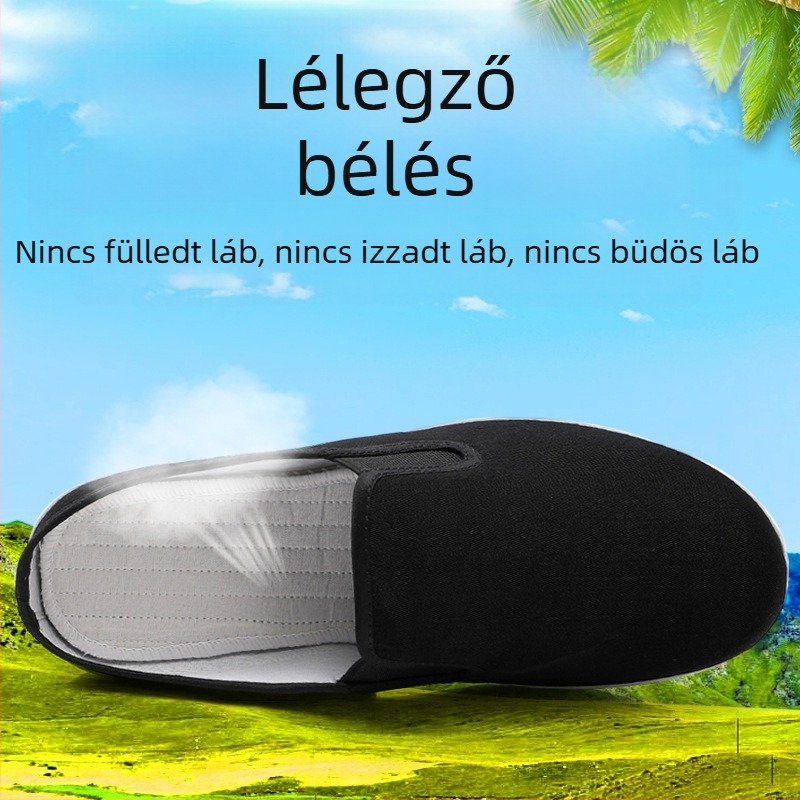 Férfi nyári papucs textil felsőrésszel és gumitalppal, lélegző és kényelmes beltéri viselethez