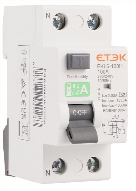 Szivárgóáram-szakasztó töltőállomáshoz elektromos járművek számára, 4P, 40A, 30mA, 10kA