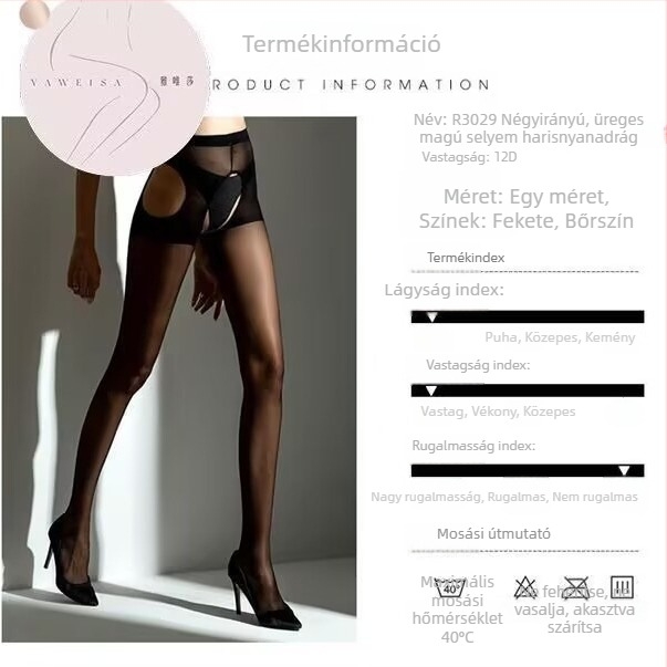 Testszínű üreges bodystocking négy oldalról nyitott, áttetsző fekete harisnya, bőrhatású lábak