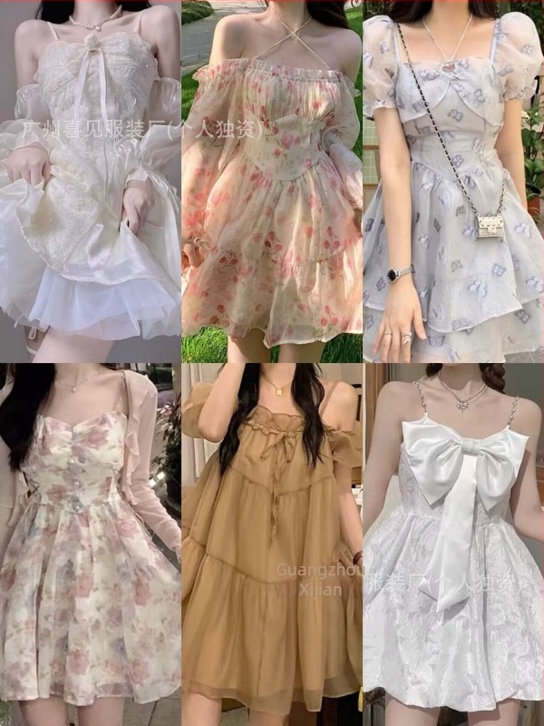Thirteen Lines női chiffon ruha, 2025 nyár, gyengéd hercegnő-stílus, derék kiemelő fazon, karcsúsító hatás, pöttyös minta, csipkés gallér, rövid ujjú, középmagas fazonú ruha