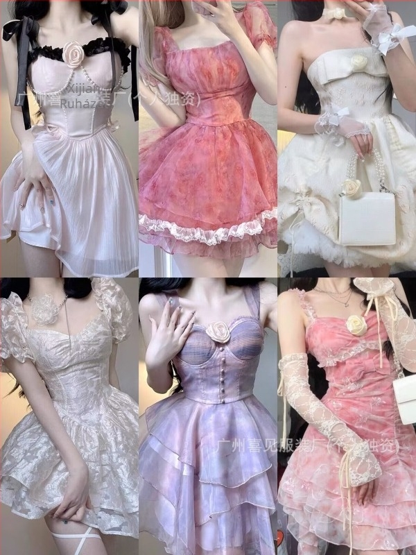 Thirteen Lines női chiffon ruha, 2025 nyár, gyengéd hercegnő-stílus, derék kiemelő fazon, karcsúsító hatás, pöttyös minta, csipkés gallér, rövid ujjú, középmagas fazonú ruha