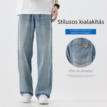 Lyocell férfi egyenes szabású farmer, tavasz–nyár, könnyű üzleti-casual denim