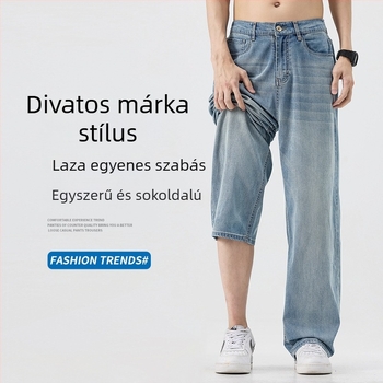 Lyocell férfi egyenes szabású farmer, tavasz–nyár, könnyű üzleti-casual denim