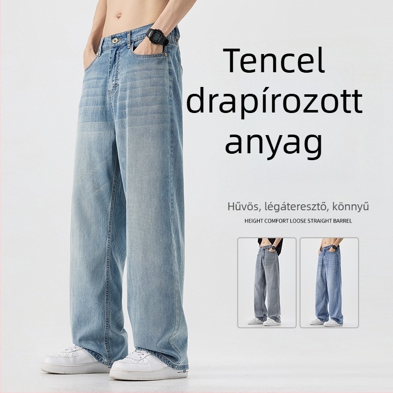Lyocell férfi egyenes szabású farmer, tavasz–nyár, könnyű üzleti-casual denim