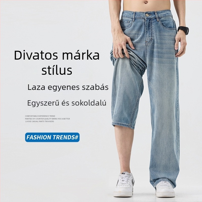 Lyocell férfi egyenes szabású farmer, tavasz–nyár, könnyű üzleti-casual denim