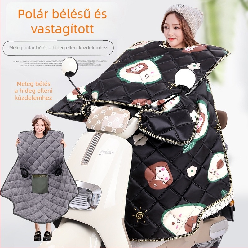 Téli szélvédő takaró elektromos robogók és motorkerékpárokhoz, fleece bélésű, megerősített, szélesített, meleg