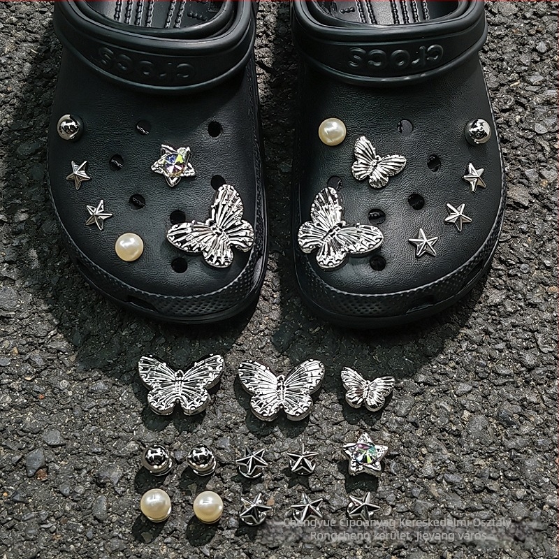 Galaktikus pillangó DIY cipő charmok Crocs-hoz, Chanel-stílusú kiegészítők, levehető díszítések