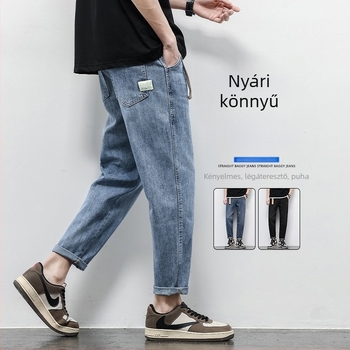 Férfi denim harém farmer, lazán, egyenes szabás, cropped hossz, tavaszi-őszi viselethez