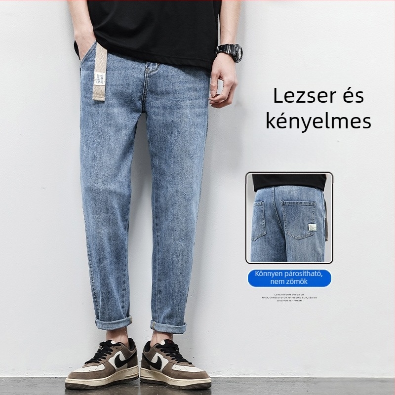 Férfi denim harém farmer, lazán, egyenes szabás, cropped hossz, tavaszi-őszi viselethez