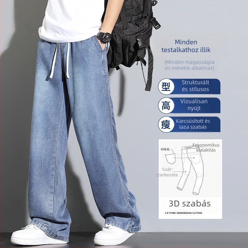 Férfi Lyocell-denim nadrág - nyári légies, vintage stílus, laza szabás, széles szár, egyenes fazon, elasztikus