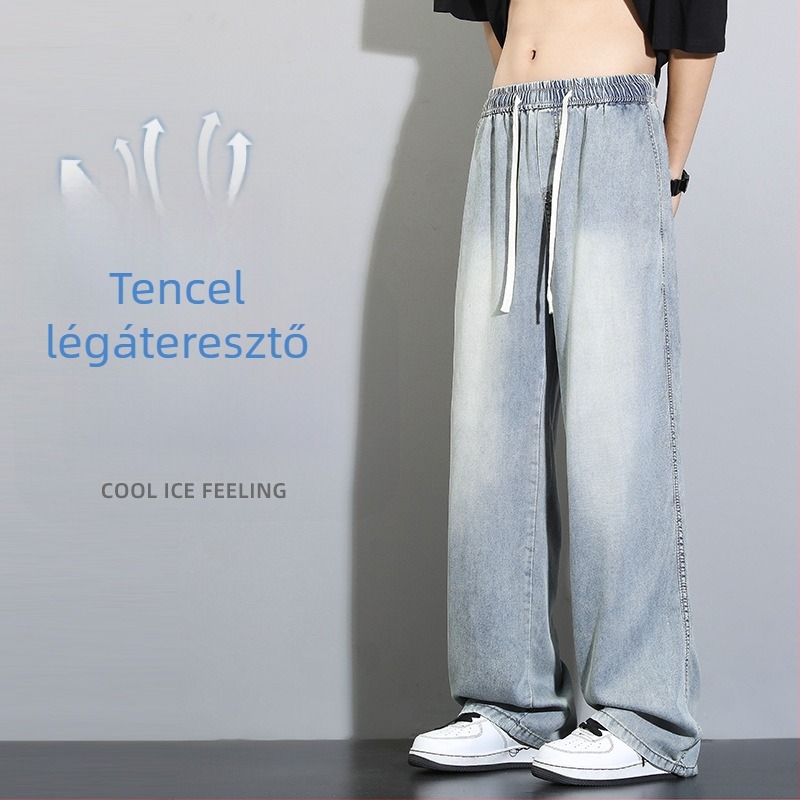 Férfi Lyocell-denim nadrág - nyári légies, vintage stílus, laza szabás, széles szár, egyenes fazon, elasztikus