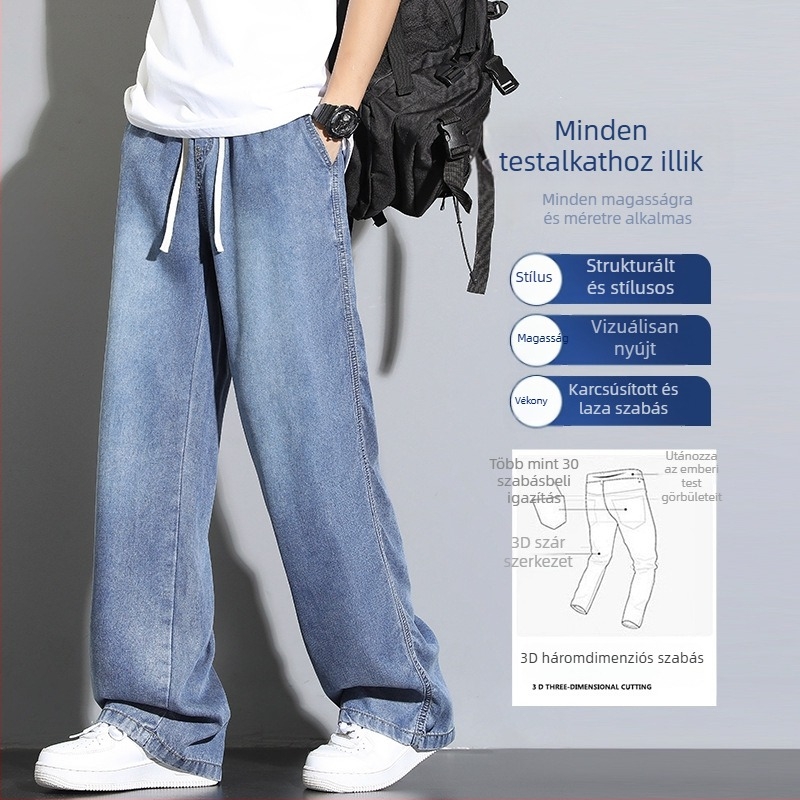 Férfi Lyocell-denim nadrág - nyári légies, vintage stílus, laza szabás, széles szár, egyenes fazon, elasztikus