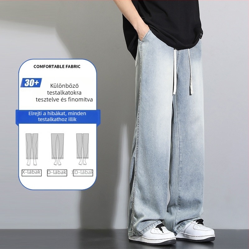 Férfi Lyocell-denim nadrág - nyári légies, vintage stílus, laza szabás, széles szár, egyenes fazon, elasztikus