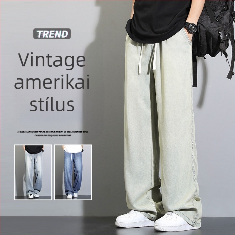 Férfi Lyocell-denim nadrág - nyári légies, vintage stílus, laza szabás, széles szár, egyenes fazon, elasztikus