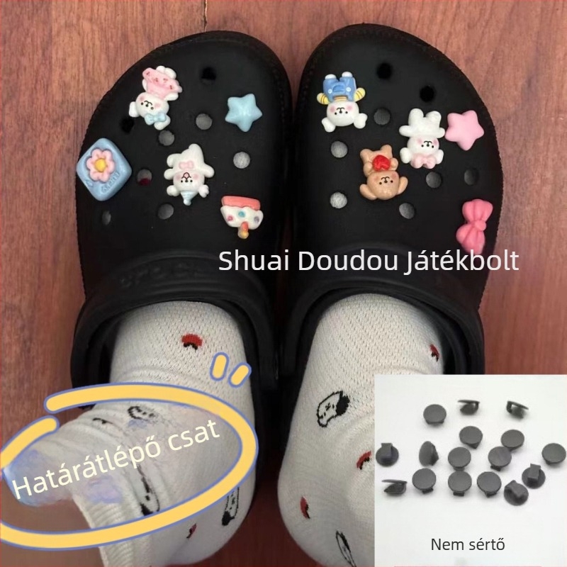 Crocs-stílusú papucsok felső részének DIY dekorációs készlet: motívum alvó csillag és kiskutya, virág alakú csatok és kiegészítők
