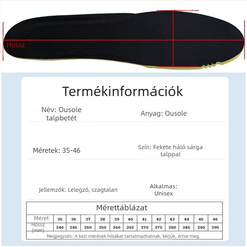 OSOLEI prémium cipőtalp szagtalanító és izzadságot felszívó, magasságot növelő teljes talpbetét