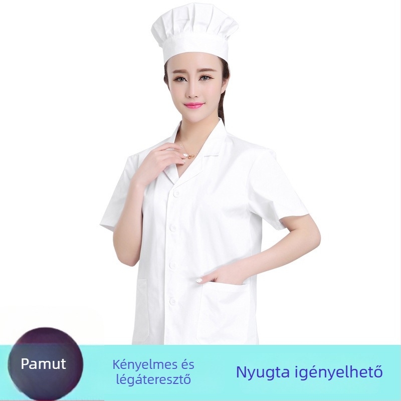 Iskolai menzán dolgozó személyzet fehér szakácsköpenye, nyári, rövid ujjú, uniszex