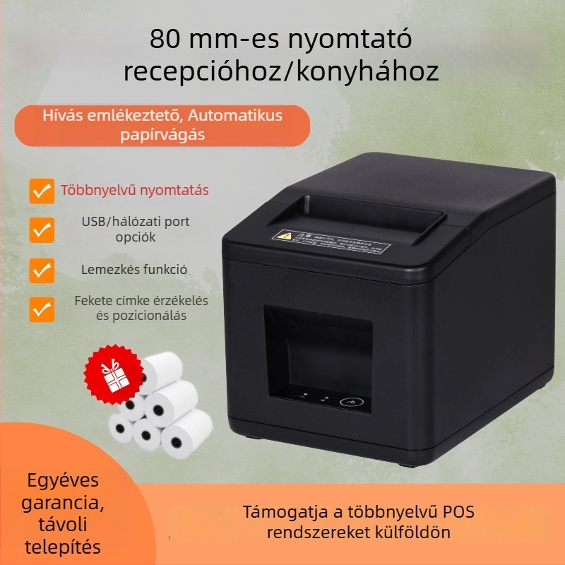 80 mm-es termikus nyomtató konyhai nyugtákhoz, többnyelvű támogatás