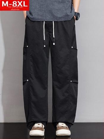 Férfi patchwork cargo nadrág, széles szabás, egyenes szár, plusz méret, tavasz–ősz, kényelmes casual viselet