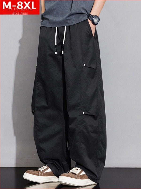 Férfi patchwork cargo nadrág, széles szabás, egyenes szár, plusz méret, tavasz–ősz, kényelmes casual viselet