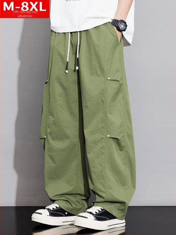 Férfi patchwork cargo nadrág, széles szabás, egyenes szár, plusz méret, tavasz–ősz, kényelmes casual viselet