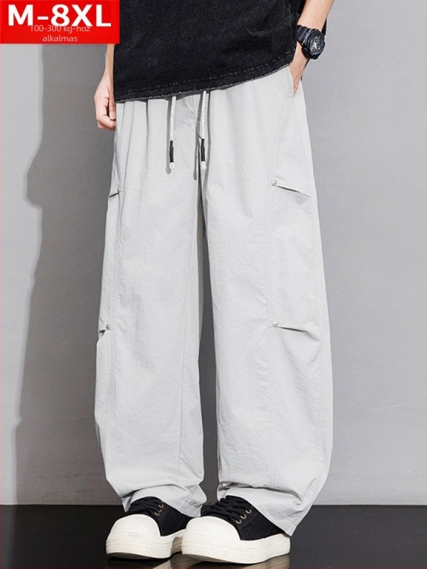 Férfi patchwork cargo nadrág, széles szabás, egyenes szár, plusz méret, tavasz–ősz, kényelmes casual viselet