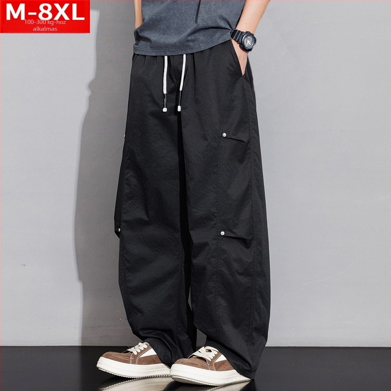 Férfi patchwork cargo nadrág, széles szabás, egyenes szár, plusz méret, tavasz–ősz, kényelmes casual viselet