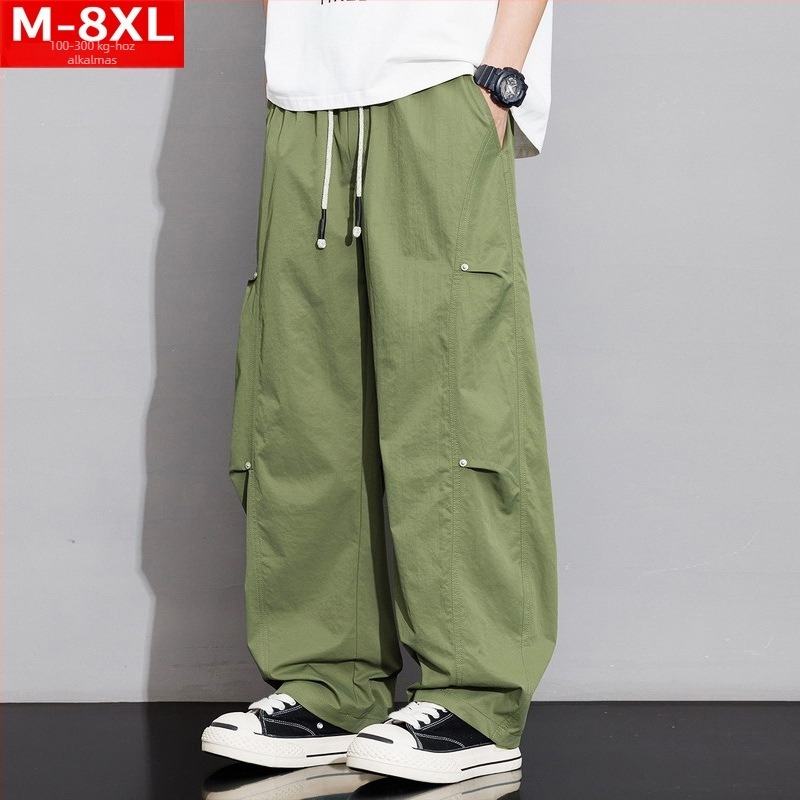 Férfi patchwork cargo nadrág, széles szabás, egyenes szár, plusz méret, tavasz–ősz, kényelmes casual viselet