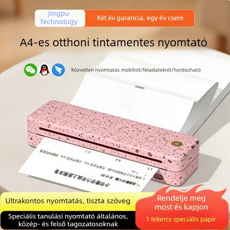 Bluetooth-kompatibilis hordozható A4-es hőnyomtató tintamentes, kompakt diákoknak a javítási jegyzetek nyomtatásához