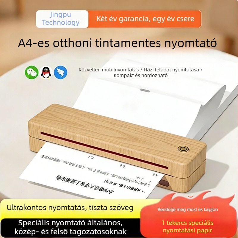 Bluetooth-kompatibilis hordozható A4-es hőnyomtató tintamentes, kompakt diákoknak a javítási jegyzetek nyomtatásához