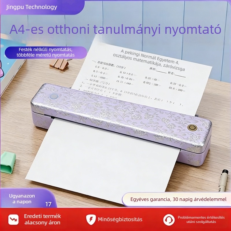 Bluetooth-kompatibilis hordozható A4-es hőnyomtató tintamentes, kompakt diákoknak a javítási jegyzetek nyomtatásához