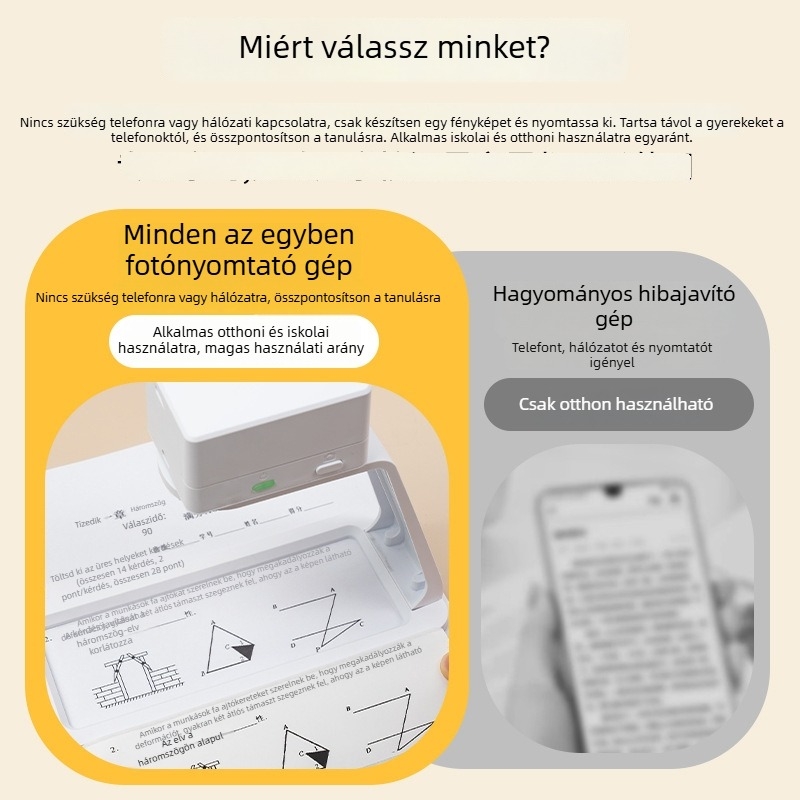 Iskolások hibajavító nyomtatója – általános-, közép- és gimnáziumi tanulók számára, USB hőnyomtató, papírméret 57×150 mm, 180 g, 12000 mAh
