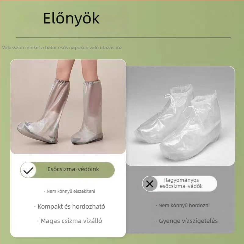 Egyszer használatos esőcipővédő, vízálló, csúszásmentes, vastított és kopásálló, felnőtteknek és gyerekeknek, hosszú cső
