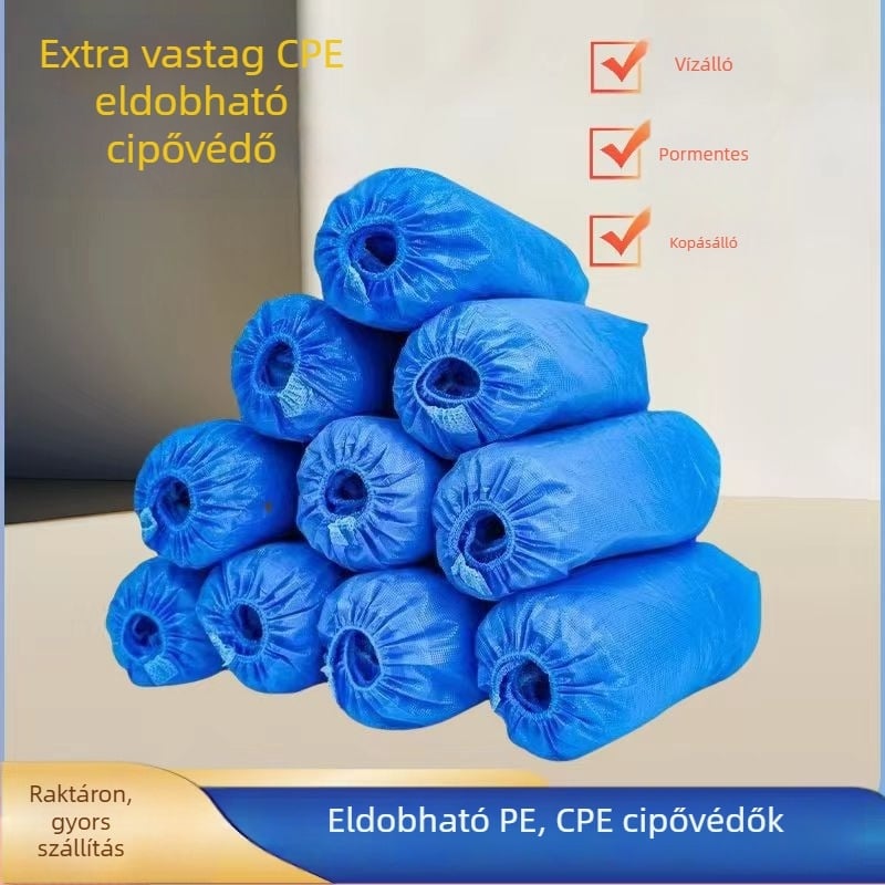 Egyszer használatos CPE cipővédők, vastagítottak, vízállóak, kopásállóak és csúszásmentesek, műanyag lábbelik otthoni és laboratóriumi használatra