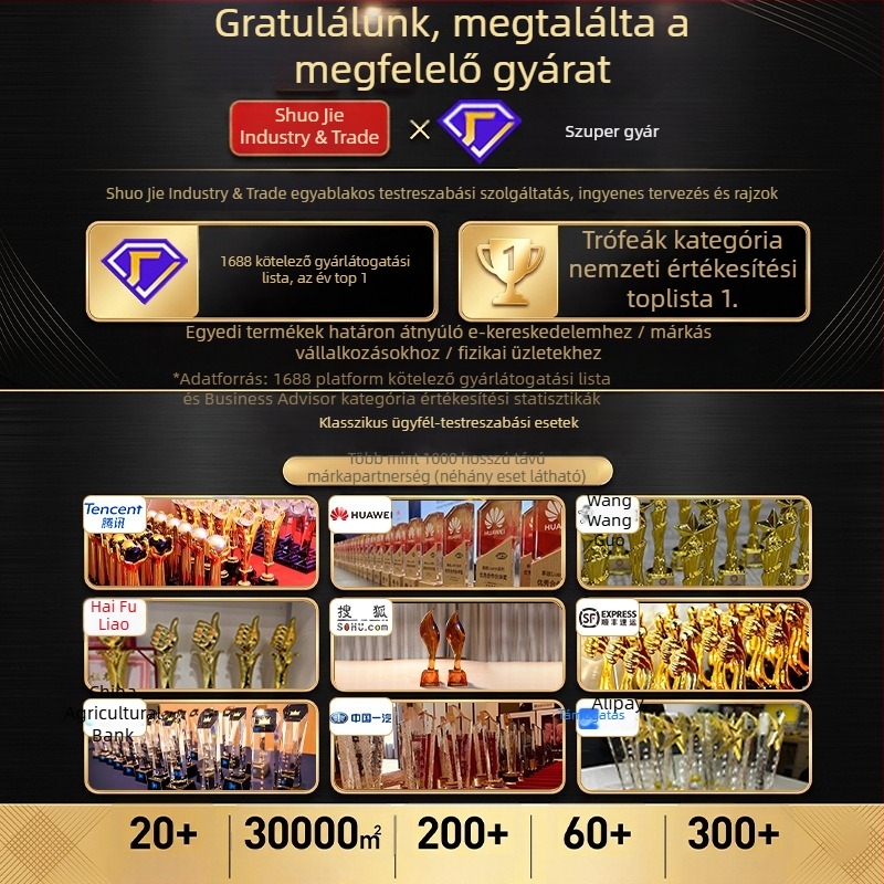 Személyre szabott kristálytrófea sportversenyekre, gyantából készült díj rendezvényekhez, World Cup-stílusú csapattrófea