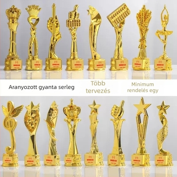 Aranyozott műgyanta trófea gyermektáncokra és iskolai zenei versenyre, arany mikrofon-istennő motívummal