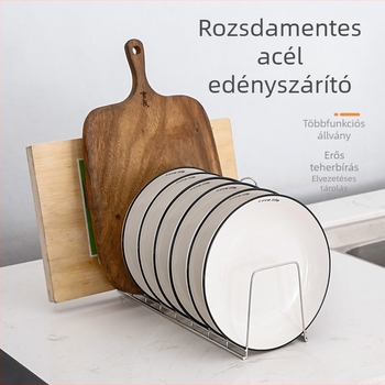 Rozsdamentes acélból készült tál- és tányérállvány csepegtetővel
