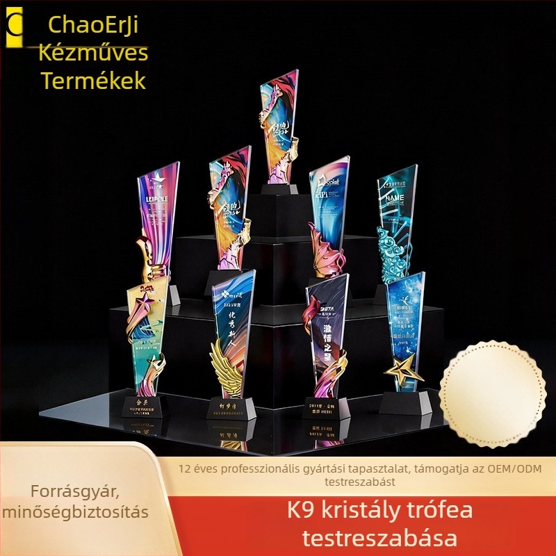 Penge alakú kristálytrófeák kosárlabda és futball számára, színes nyomtatással, személyre szabott